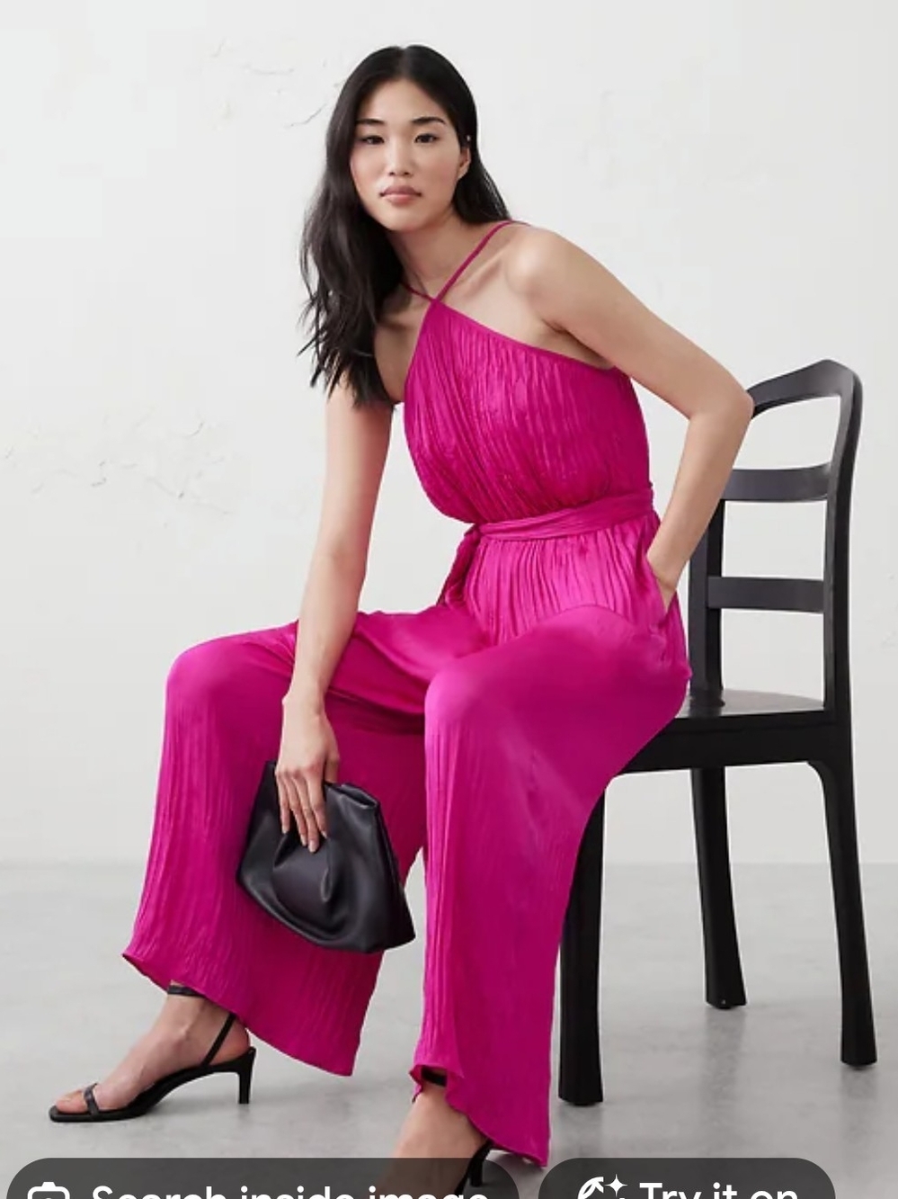 Banana Republic Fuchsia Pleated Wide-Leg Jumpsuit